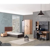 Resim Elit Genç Odası Takımı, Dolap, Karyola, Komodin, Çalışma Masası (439304575) Antrasit 