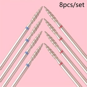 Resim 8 parça/set Alev Tasarımı Elmas Tırnak Matkap Ucu Seti, Temizleme, Pürüzsüzleştirme ve İnce Detay İşleri için Manikür Pedikür Aracı - 3/32" Sap, Standart ve İnce Tane, Dezenfekte Edilebilir 
