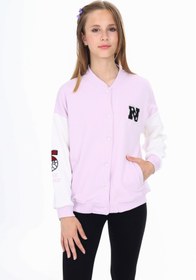 Resim Toontoy Kız Çocuk Mavi Kolej Yaka Çıtçıt Kapama Düşük Omuz Nakış Baskılı Renk Bloklu Örme Hırka - 2 