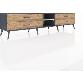 Resim Hyperion Tv Ünitesi Tek Raflı 4 Çekmeceli 220x44x51 Antrasit-aytaşı/çam Aytası/atlas Çam - Antrasıt 