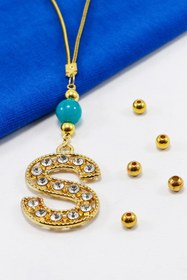 Resim biuti Gold Renkli Turkuaz Doğal Boncuk Parlak Taşlı S Harfi Araba Dikiz Ayna Süsü, Yeni Araba Hediyesi 