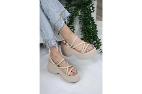 Resim Asmi Shoes KADIN PARİS KALIN TABAN 9 CM ORTOPEDİK SANDALET Bej 