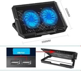 Resim gaman Laptop Soğutucu çift fanlı Mavi Led Işıklı Telefon Tutucu Ayarlanabilir Notebook Bilgisayar Stand Siyah 
