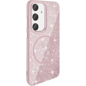 Resim Mobilzone Galaxy S24 FE Kılıf Magsafe Şarj Özellikli Parlayan Simli Zore Okso Kapak - Pembe 