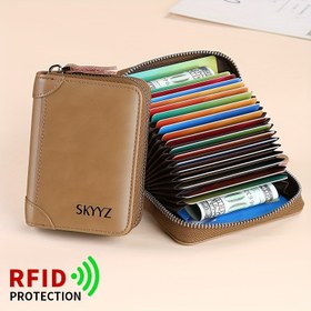 Resim SKYYZ RFID Engelleme Cüzdanı - 20 Yuva, Kimlik ve Kredi Kartı Kılıfı ile Kompakt Çoklu Kart Tutucu, Minimalist Tarz, Bölünmüş Deri Tasarım, Taşınması Kolay, Erkekler ve Kadınlar için Mükemmel, Seyahat Cüzdanı | Minimalist Cüzdan | Polyester Çizgi 