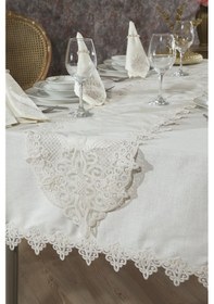 Resim Yonca Masa Örtüsü 26 Parça Krem Krem 