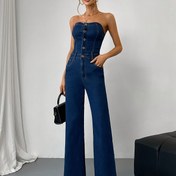 Resim Kadın Tulum Düğme Üstü Askısız Kot Geniş Paça Tulum Parti ve Tarih İçin Uygun Seksi ve Benzersiz Tarz Kadın İlkbahar/Yaz/Sonbahar/Kış 