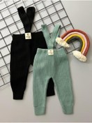 Resim Sparrow Laurel Siyah Mint İkili Set Yüksek Bel Önden Çapraz Askılı Fitilli Unisex Bebek Triko Tayt Pantolon 