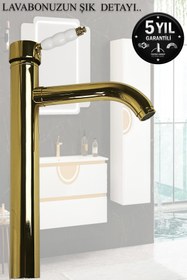 Resim tesitay Çanak Lavabo Bataryası Luxury Komple Pirinç Ağır Tip Antik Renk Çanak Lavabo Musluğu Gold Altın Renk 