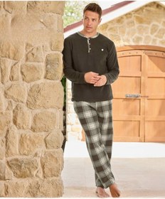 Resim Pijamoni Erkek Düğme Yaka Kışlık Polar Pijama Takımı 6100/5 - 1 Adet Haki 