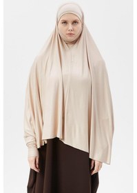 Resim Altobeh Kollu Sufle Çarşaf Üstü Peçeli Pratik Tesettür Hijab - Nikaplı Namaz Örtüsü Kum Beji 