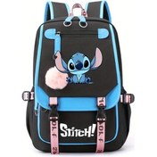 Resim Honeybeeshop Disney Stitch Baskılı Mavi Sırt Çantası Fermuarlı Ayarlanabilir Askılar Yüksek Kapasiteli Mavi 