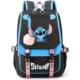 Resim Honeybeeshop Disney Stitch Baskılı Mavi Sırt Çantası Fermuarlı Ayarlanabilir Askılar Yüksek Kapasiteli Mavi 