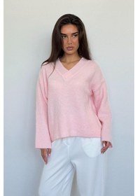 Resim Madmext Pembe V Yaka Triko Kadın Kazak Mg2501 Pembe 