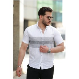 Resim Erkek Desenli Kısa Kollu Gömlek Beyaz 