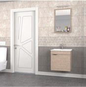 Resim Biani Fix Arya 55 Cm Seramik Lavabolu, Aynalı, Banyo Dolabı, Lavabo Dahil, Mdf,Aybe Bej 