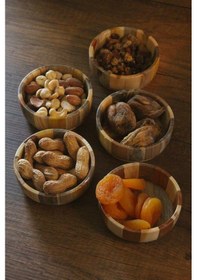 Resim 5li Ahşap Çerez Kase Seti Ağaç Renkli Tasarımlı 