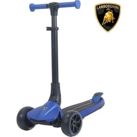 Resim Lamborghini Lisanslı L3 Kolay Katlanabilir Işıklı Orta Gövde Ve Işıklı Tekerlekli Çocuk Scooter Mavi 