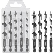 Resim 5 adet 5/6/8/10/12mm Ahşap İşçiliği Gemi Matkap Uçları 1/4'' Altıgen Hızlı Değiştirme Sapı HCS Yumuşak Sert Ahşap Delik Testeresi için 