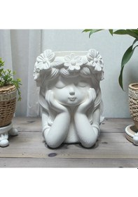 Resim Dekoratif Çiçekli Kız Model Fırçalık, Kalemlik ,çiçeklik Olarak Obje 1 Adet 