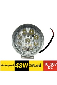 Resim KAPOTO Off Road Projektör 9-30V 16 Led Yuvarlak Günışık Dışı Beyaz Tır Kamyon İş Makinesi Çalışma Lambası 
