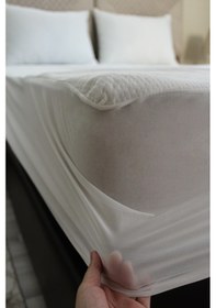 Resim Adarya Home %100 Örme Pamuk Fitted Full Kenar Sıvı Geçirmez Yatak Koruyucu Alez Beyaz 200 x 200 Beyaz 