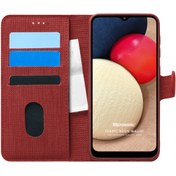 Resim Samsung Galaxy A02s Kılıf Fabric Book Wallet Kırmızı Microsonic