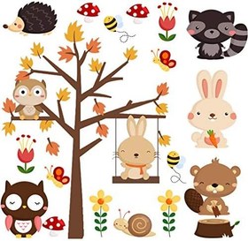 Resim Sevimli Tavşanlar ve Ağaç Çocuk Odası Dekorasyonu Duvar Dekoru Sticker 