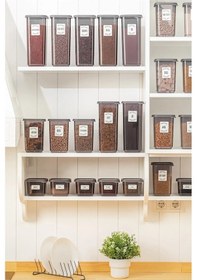 Resim Meleni Home 32'li Etiketli Kapaklı Kare Erzak Saklama Kabı Seti 8x 0,3 Lt-0,5 Lt-1,1 Lt-1,7 Lt Baharatlık 