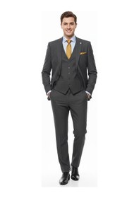 Resim Presto Erkek Slimfit 6 Drop Yelekli Takım Elbise Siyah 794-001 Siyah 