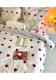 Resim Tek Kişilik Desenli Nevresim Takımı Lastikli Çarşaf Ve 1 Yastık Kılıfı Kırmızı-beyaz 