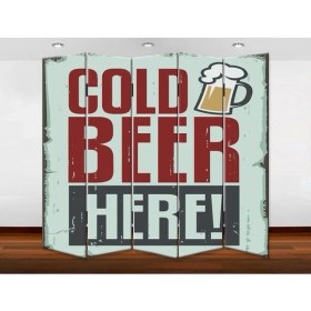 Resim DEKOBUL Cold Beer 5 Kanat Kanvas Tekerlekli Paravan 