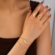 Resim 4 adet Şık ve Zarif Güneş ve Ay Vurgulama Bileklik ve Yüzük Seti - Kadınlar için Demir Moda Takı, Günlük Giyim ve Partiler için Mükemmel, Bir Yıldız Temalı Basit ve Zarif Tasarımıyla, Sevimli Takı 