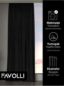 Resim Kadife Dokulu Siyah Ada Fon Perde Ekstrafor Büzgülü Dream Series Siyah 