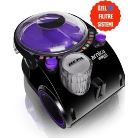 Resim Arnica Bora 2400W Özel Su Filtreleme Teknolojisi Sayesinde Tozları Suya Hapseden Kötü Kokuları Engelleyen Yüksek Performanslı ve Hepa Filtreli Hijyenik Temizlik Robotu Mor Süpürge ET11372 