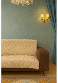 Resim Bohem Tarz Lüks Kaymaz Koltuk Örtüsü 175x220 Şönil Bohem Koltuk Kılıfı Bej 
