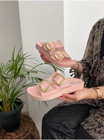 Resim Behtah Kundura Kadın Yeni Sezon Geniş Çift Tokalı Günlük Rahat Hafif Şık Günlük Misafir Ev İçi Terlik 