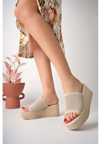 Resim Bulutmod Ba04467 Ten Kadın Delikli Triko Günlük Hasır Dolgu Topuklu Terlik Ten 