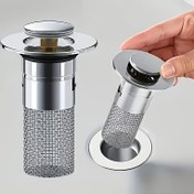 Resim 1 Adet Paslanmaz Çelik Açılır Lavabo Tıpası Filtreli Sepeti, Koku Önleyici İtme Mekanizmalı Banyo Lavabosu İçin File Filtre 