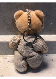 Resim Sevimli Elbiseli Tulumlu Ayıcık Peluş Oyuncak Anahtarlık Uyku Arkadaşı Hediyelik 12 Cm Beyaz 