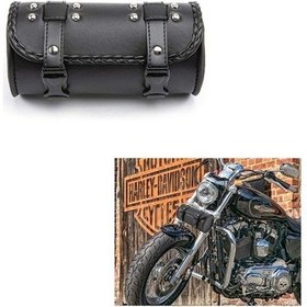 Resim Didadodo Motosiklet Çatal Çanta Pu Deri Bisiklet Gidon Alet Çantası Sissy Bar Rulo Saklama Çantası Eyer Çantası, Evrensel Altın, Güçlü Kancalı Model, Evrensel Altın Altın 