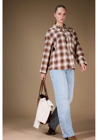 Resim Defacto Regular Fit Dama Desenli Flanel Önden Bağlamalı Uzun Kollu Tunik G1382ax25wnbn341 Kahve-bn341 