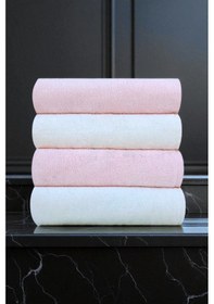 Resim 50x90 Cm Kadife 4lü Havlu Seti Açık Pembe 