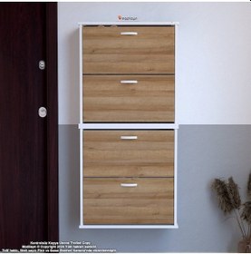 Resim Modilayn Umay' 2 Li Asma Antre Hol 72 X 148 X 25, 5 Cm Lik 4 Düşer Kapak 8 Göz Bölmeli Ayakkabılık Meşe 