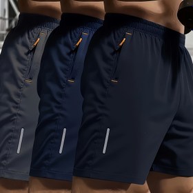 Resim 2 adet Erkek Yaz Drawstring Rahat Şort, Reflektif Şeritler ve Fermuarlı Cep Detayları ile - Nefes Alabilen Kumaş, Hızlı Kuruyan - Açık Hava Sporları, Koşu, Yürüyüş için Mükemmel - Aktif Benim için İdeal Hediye 