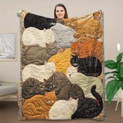 Resim Tüm mevsimler için uygun flanel battaniye - yaratıcı 2D baskılı kedi deseni. Koltuklar, yataklar, ofisler, seyahat ve açık hava kamplarına ideal. Yumuşak ve cilt dostu pelüş battaniye, çeşitli boyutlarda sunulur; tatil hediyesi/ev dekorasyonu olarak mükemmel 