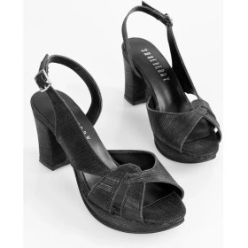Resim Shoeberry Kadın Baidy Siyah Sıvama Simli Platform Topuklu Ayakkabı 