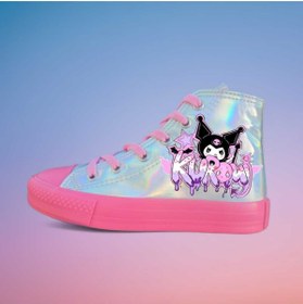 Resim LİASSHOES grafiti kuromici baskılı pembe taban hologram çocuk spor ayakkabı sneaker 