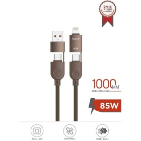 Resim Torima Şarj Kablosu Type-C to Type-C Lightning Hızlı 85W 4IN1 Data Kablo U17 Kahverengi 