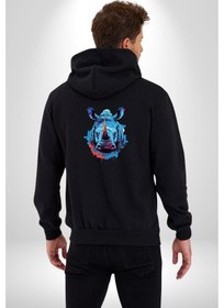 Resim Angemiel Su Aygırı Hipopotamo Renkli Kadın Erkek Siyah Renk Kapüşonlu Kanguru Cepli Fermuarlı Pamuklu Oversize Dijital Baskılı Hırka Sweatshirt Siyah 